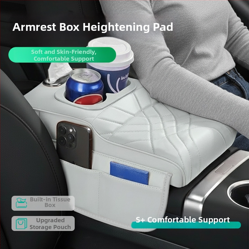 Ādas rokas balsta augstinoša plāksne centrālajai konsolei - Modelis 001, universāla saderība, svars 450 g