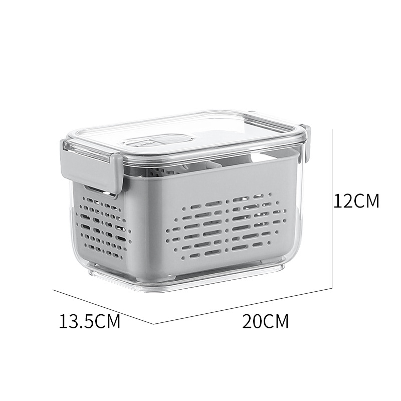 Plastová úložná krabica do chladničky s dvojúrovňovým odtokovým košom a poklopom na umývanie ovocia a zeleniny (japonský štýl)