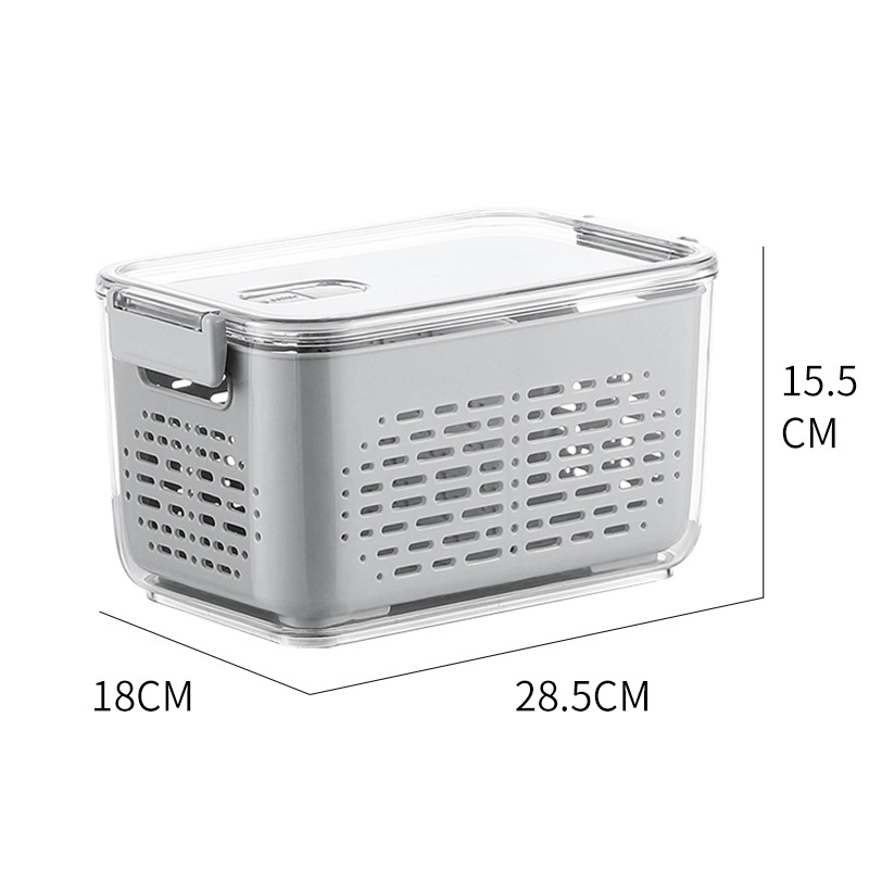 Plastová úložná krabica do chladničky s dvojúrovňovým odtokovým košom a poklopom na umývanie ovocia a zeleniny (japonský štýl)