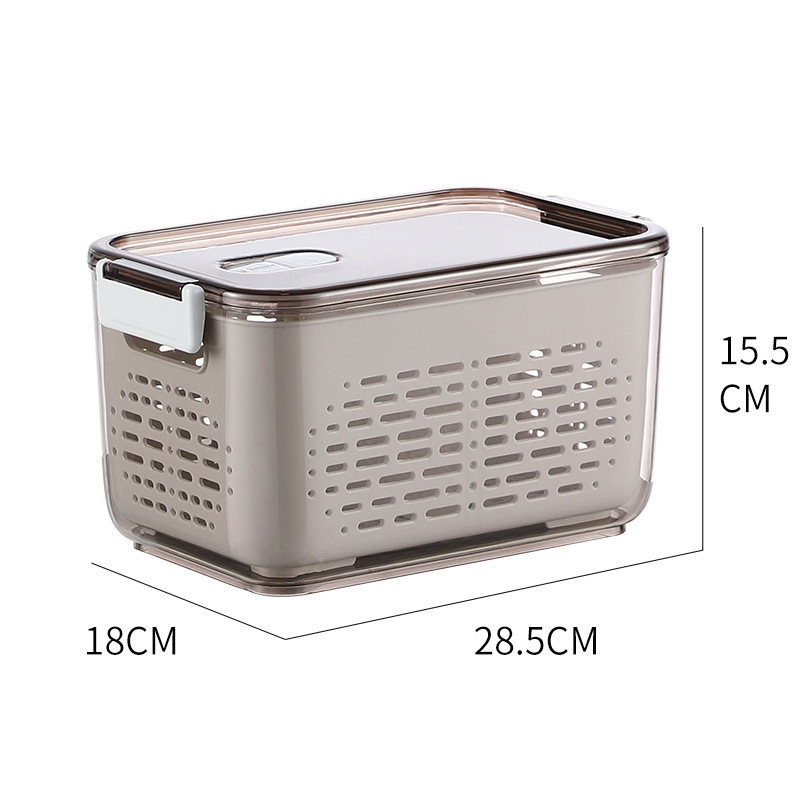 Plastová úložná krabica do chladničky s dvojúrovňovým odtokovým košom a poklopom na umývanie ovocia a zeleniny (japonský štýl)