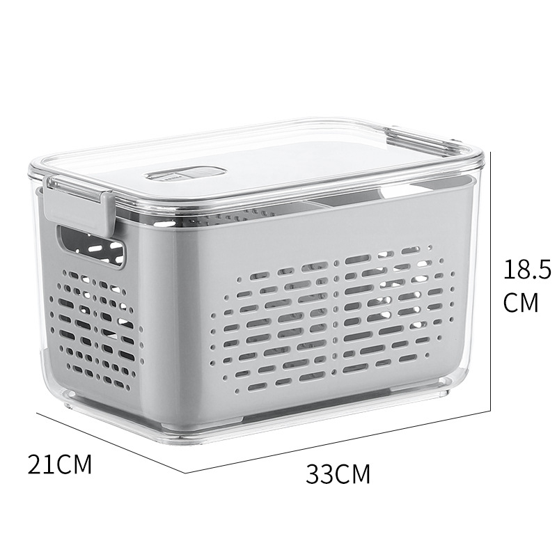 Plastová úložná krabica do chladničky s dvojúrovňovým odtokovým košom a poklopom na umývanie ovocia a zeleniny (japonský štýl)