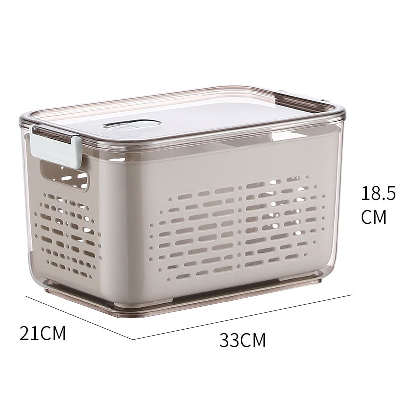 Plastová úložná krabica do chladničky s dvojúrovňovým odtokovým košom a poklopom na umývanie ovocia a zeleniny (japonský štýl)