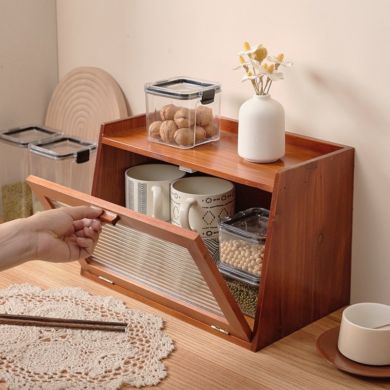 Stolný úložný box s borovicovým rámom, prachotesný, s priehradkami, japonský štýl