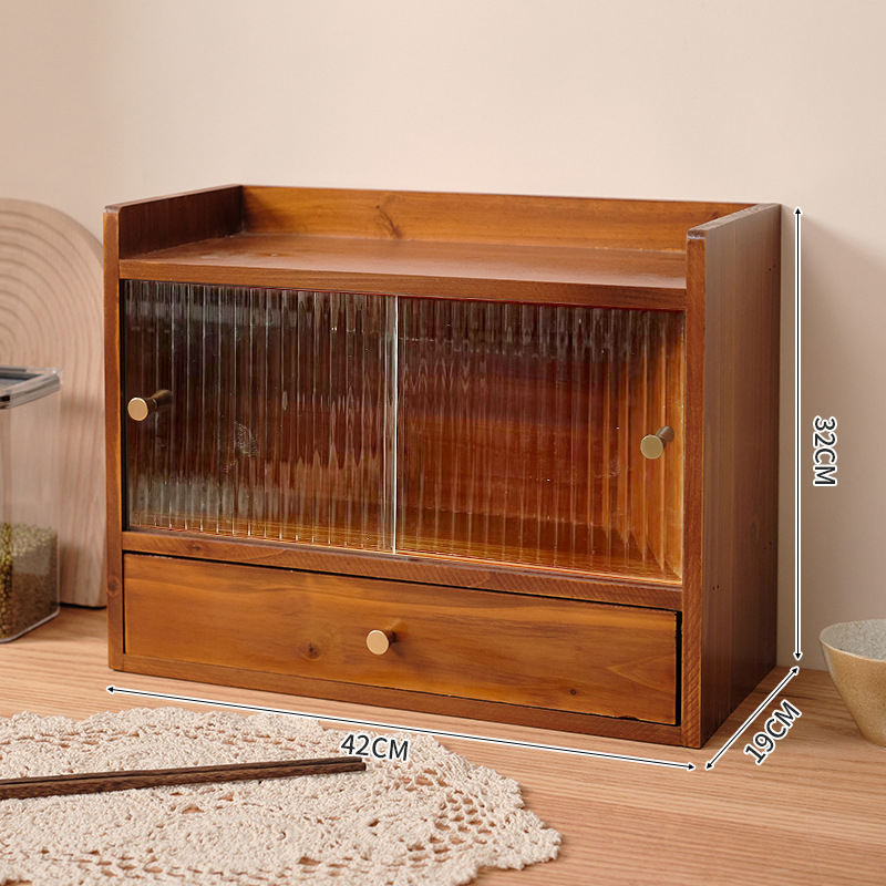 Stolný úložný box s borovicovým rámom, prachotesný, s priehradkami, japonský štýl