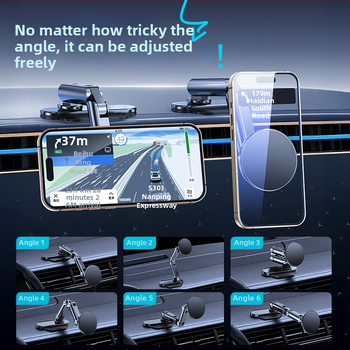 Držiak do auta na telefón s magnetickým uchytením, lepiaca základňa prispôsobiteľná pre palubnú dosku, kovová konštrukcia, 15W nabíjanie