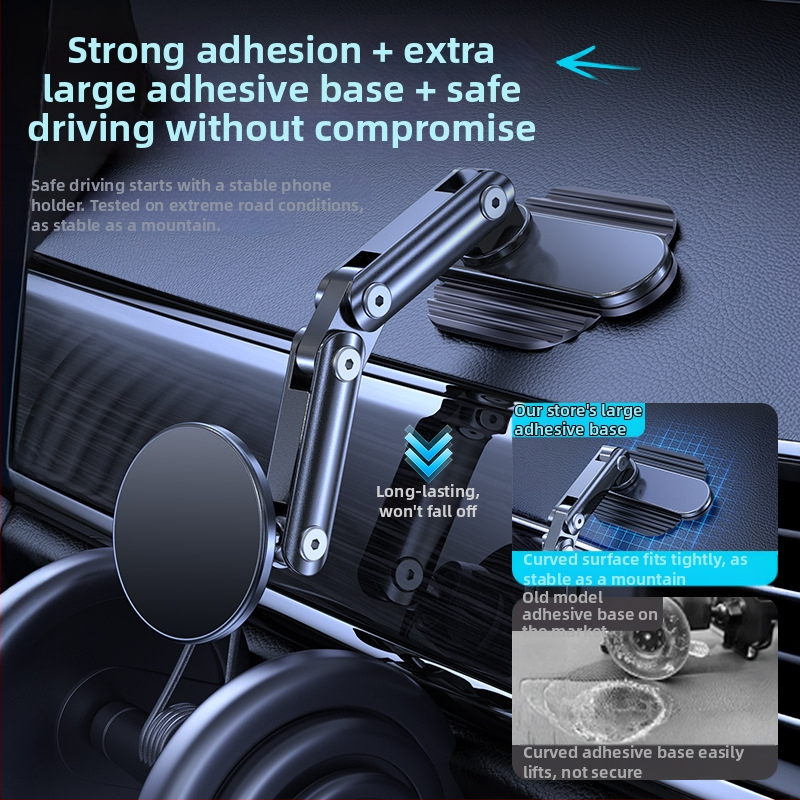 Držiak do auta na telefón s magnetickým uchytením, lepiaca základňa prispôsobiteľná pre palubnú dosku, kovová konštrukcia, 15W nabíjanie