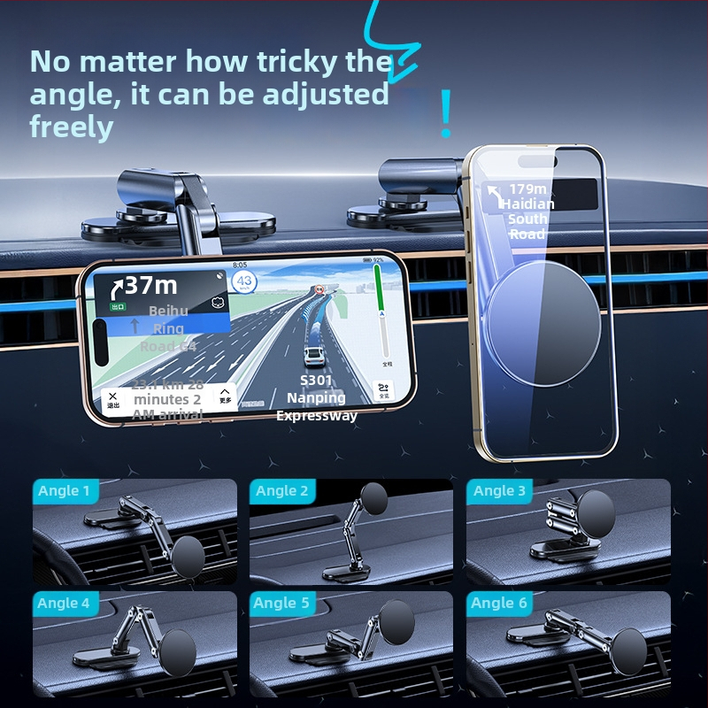 Držiak do auta na telefón s magnetickým uchytením, lepiaca základňa prispôsobiteľná pre palubnú dosku, kovová konštrukcia, 15W nabíjanie