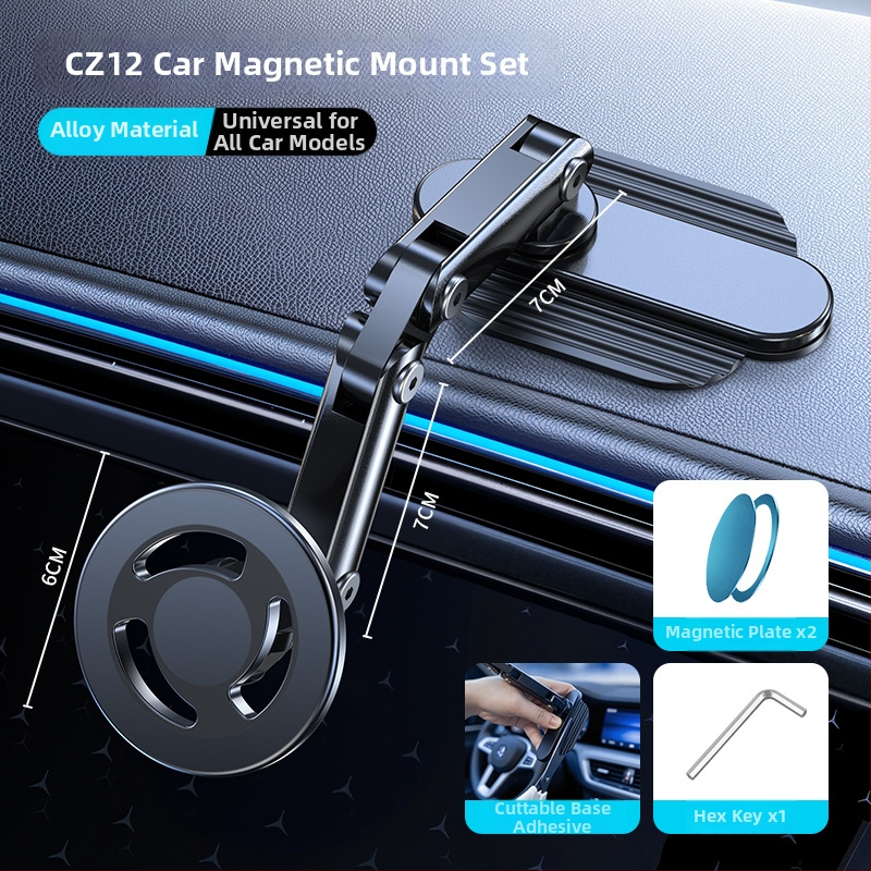 Držiak do auta na telefón s magnetickým uchytením, lepiaca základňa prispôsobiteľná pre palubnú dosku, kovová konštrukcia, 15W nabíjanie