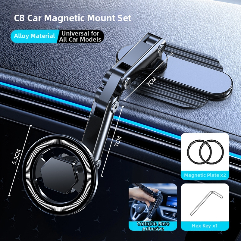 Držiak do auta na telefón s magnetickým uchytením, lepiaca základňa prispôsobiteľná pre palubnú dosku, kovová konštrukcia, 15W nabíjanie