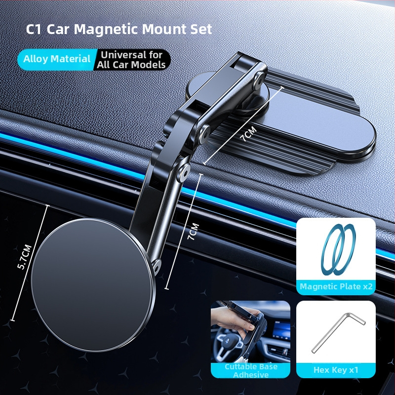 Držiak do auta na telefón s magnetickým uchytením, lepiaca základňa prispôsobiteľná pre palubnú dosku, kovová konštrukcia, 15W nabíjanie