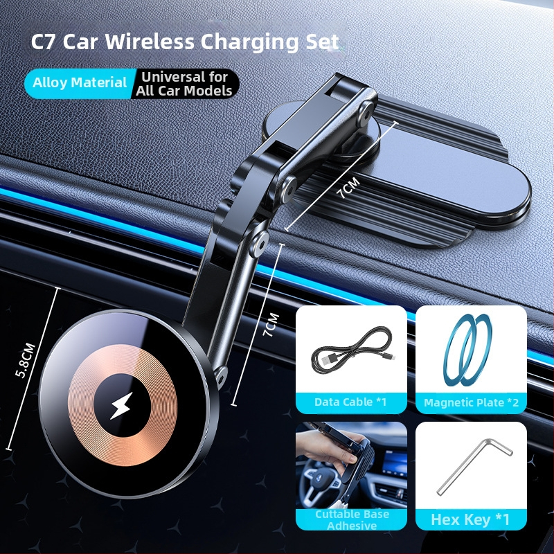 Držiak do auta na telefón s magnetickým uchytením, lepiaca základňa prispôsobiteľná pre palubnú dosku, kovová konštrukcia, 15W nabíjanie