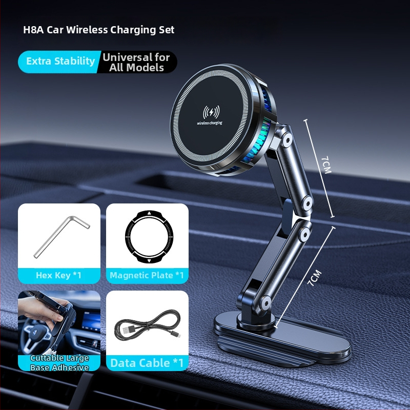 Držiak do auta na telefón s magnetickým uchytením, lepiaca základňa prispôsobiteľná pre palubnú dosku, kovová konštrukcia, 15W nabíjanie