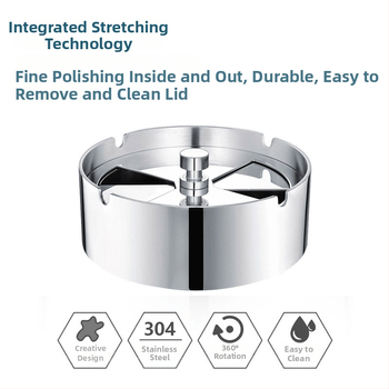 Popolník z hrubšej nerezovej ocele s otáčacím vekom, vhodný pre domáce aj auto použitie; brúsený povrch; možnosť prispôsobenia