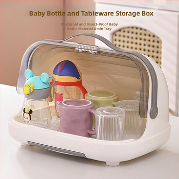 Box na skladovanie fľaštičiek na dojčenie s viečkom, prachotesný, prenosný odkvapávací stojan, PP plast, modely 2423/2424