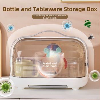 Box na skladovanie fľaštičiek na dojčenie s viečkom, prachotesný, prenosný odkvapávací stojan, PP plast, modely 2423/2424