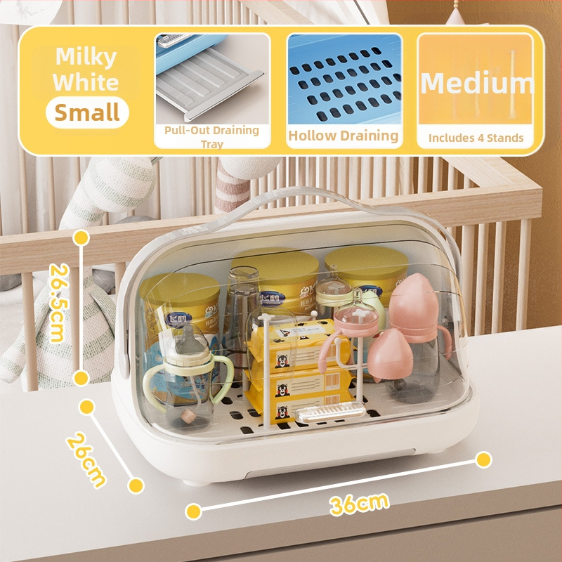 Box na skladovanie fľaštičiek na dojčenie s viečkom, prachotesný, prenosný odkvapávací stojan, PP plast, modely 2423/2424
