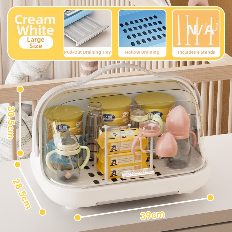 Box na skladovanie fľaštičiek na dojčenie s viečkom, prachotesný, prenosný odkvapávací stojan, PP plast, modely 2423/2424