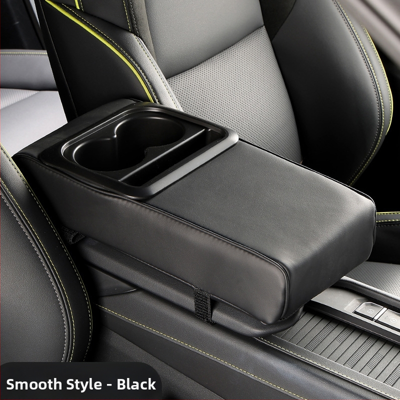 Ādas universālais auto rokasbalsts ar uzglabāšanas kastīti un krūzes turētāju — bez personalizācijas, autorizētas privātas zīmes