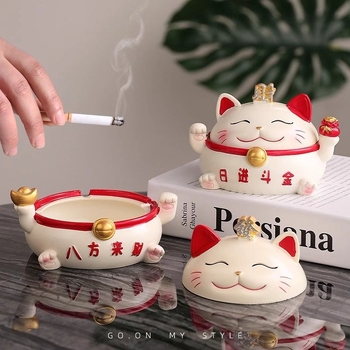 Popolník z živice s Maňkenko-nekom s viečkom, ručne vyrezávaný dekor pre dom a kanceláriu, kód výrobku y1120, vyrobené v Číne, exkluzívny cezhraničný export