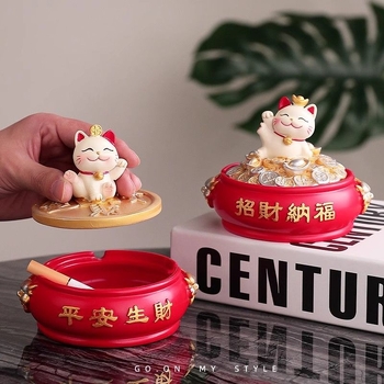 Popolník z živice s Maňkenko-nekom s viečkom, ručne vyrezávaný dekor pre dom a kanceláriu, kód výrobku y1120, vyrobené v Číne, exkluzívny cezhraničný export