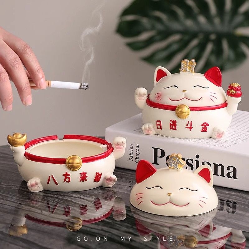 Popolník z živice s Maňkenko-nekom s viečkom, ručne vyrezávaný dekor pre dom a kanceláriu, kód výrobku y1120, vyrobené v Číne, exkluzívny cezhraničný export