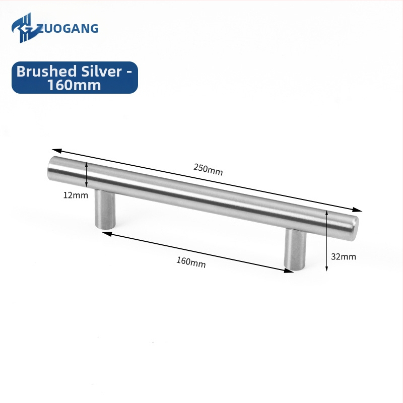 Left Steel nehrdzavejúca oceľová dutá ťahová rukoväť pre skrinky a šatníky, T typu, s dvoma dierami