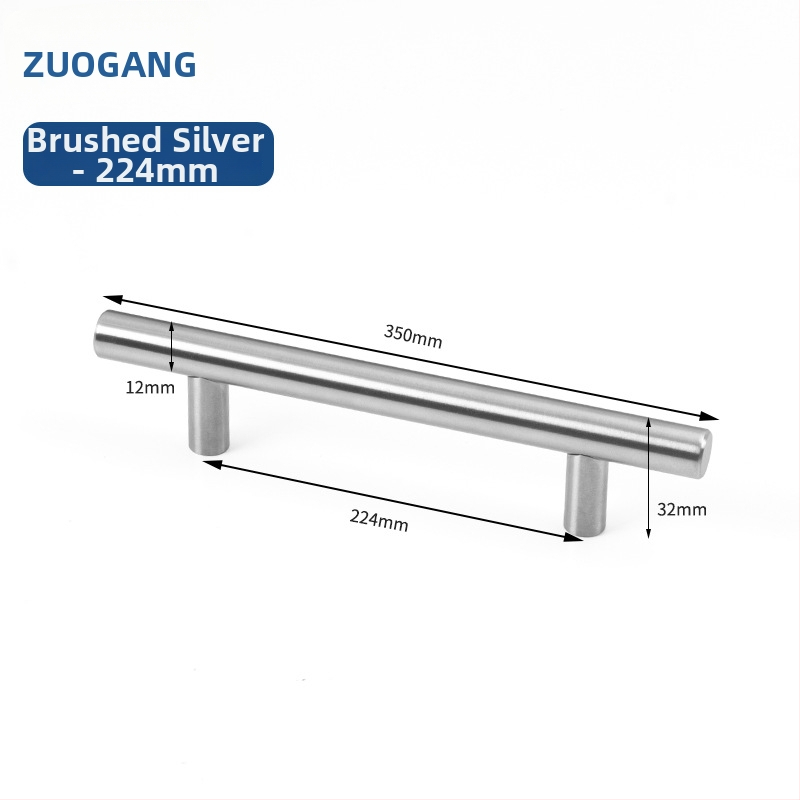 Left Steel nehrdzavejúca oceľová dutá ťahová rukoväť pre skrinky a šatníky, T typu, s dvoma dierami