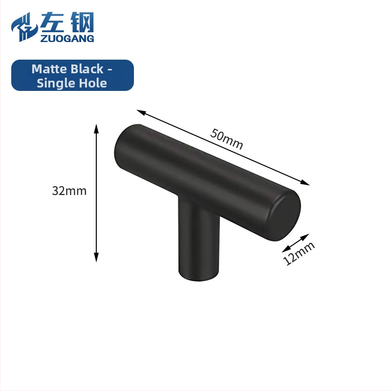 Left Steel nehrdzavejúca oceľová dutá ťahová rukoväť pre skrinky a šatníky, T typu, s dvoma dierami