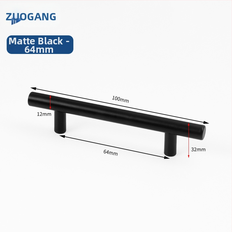 Left Steel nehrdzavejúca oceľová dutá ťahová rukoväť pre skrinky a šatníky, T typu, s dvoma dierami