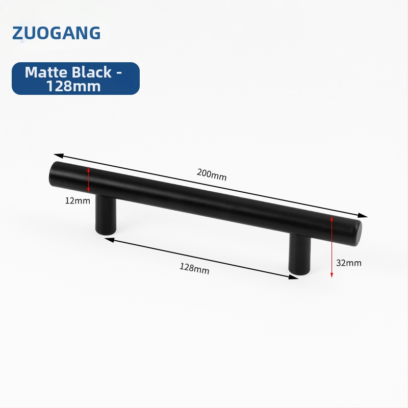 Left Steel nehrdzavejúca oceľová dutá ťahová rukoväť pre skrinky a šatníky, T typu, s dvoma dierami