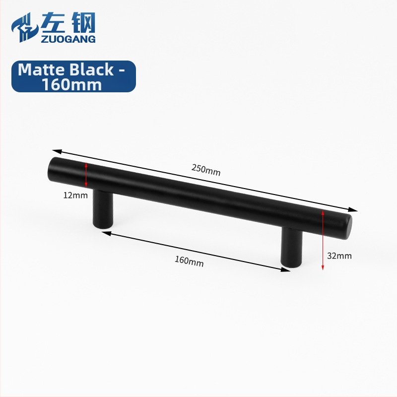 Left Steel nehrdzavejúca oceľová dutá ťahová rukoväť pre skrinky a šatníky, T typu, s dvoma dierami