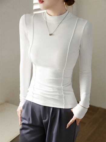 Dámske tričko s polovysokým golierom, dlhé rukávy, rayon, 95% viskóza, úzky strih