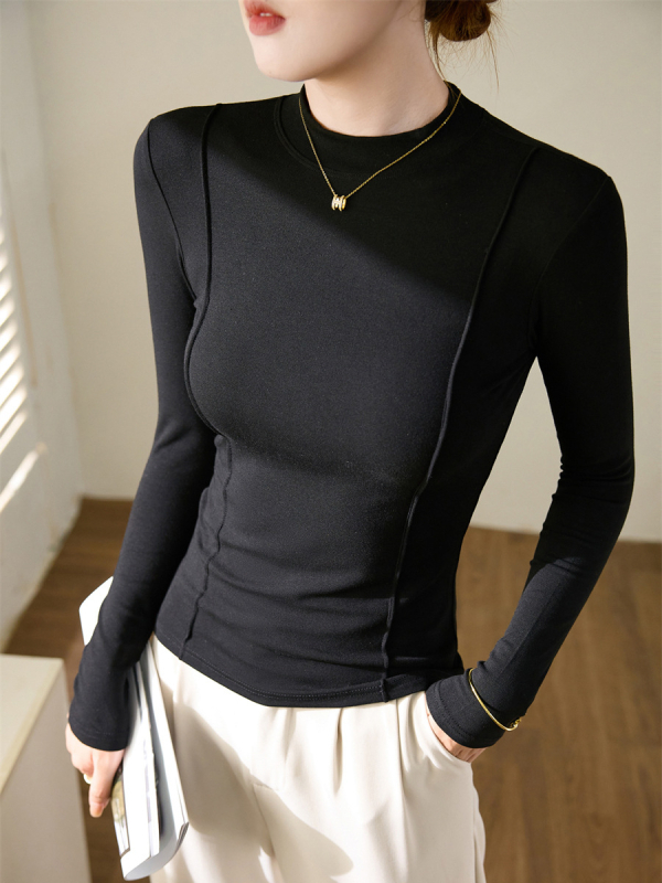 Dámske tričko s polovysokým golierom, dlhé rukávy, rayon, 95% viskóza, úzky strih