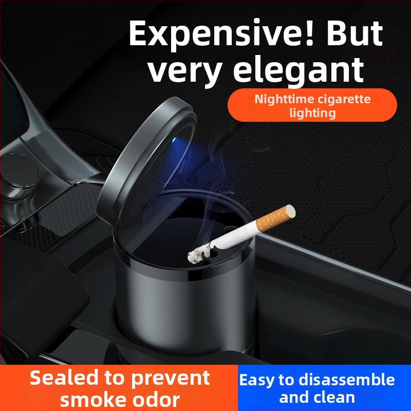 Chytrý automobilový popolník s vekom a svetlom, kovový, model YHG-1, gravírovaný povrch, prispôsobiteľný, na použitie v aute aj doma