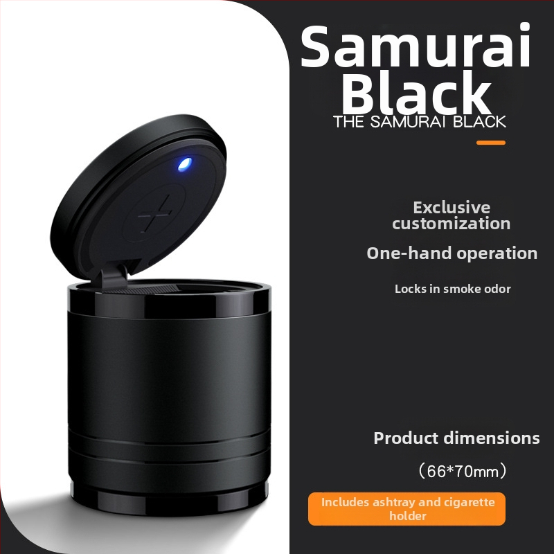 Chytrý automobilový popolník s vekom a svetlom, kovový, model YHG-1, gravírovaný povrch, prispôsobiteľný, na použitie v aute aj doma