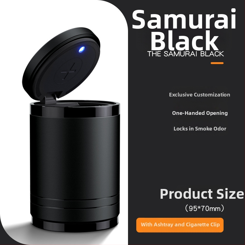 Chytrý automobilový popolník s vekom a svetlom, kovový, model YHG-1, gravírovaný povrch, prispôsobiteľný, na použitie v aute aj doma