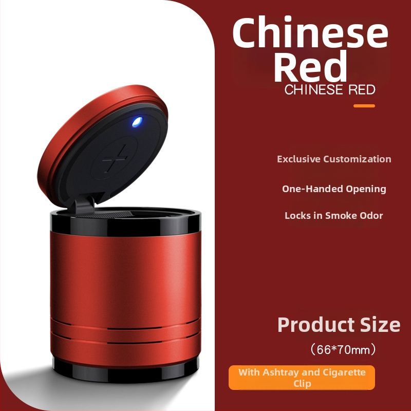 Chytrý automobilový popolník s vekom a svetlom, kovový, model YHG-1, gravírovaný povrch, prispôsobiteľný, na použitie v aute aj doma