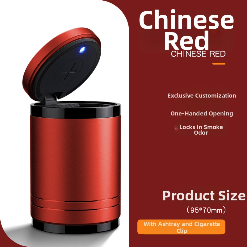 Chytrý automobilový popolník s vekom a svetlom, kovový, model YHG-1, gravírovaný povrch, prispôsobiteľný, na použitie v aute aj doma