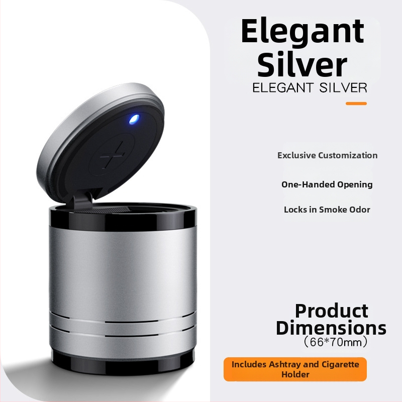 Chytrý automobilový popolník s vekom a svetlom, kovový, model YHG-1, gravírovaný povrch, prispôsobiteľný, na použitie v aute aj doma