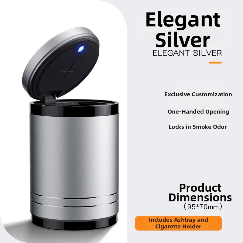 Chytrý automobilový popolník s vekom a svetlom, kovový, model YHG-1, gravírovaný povrch, prispôsobiteľný, na použitie v aute aj doma