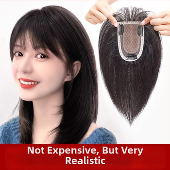 Parčík paruky na vrch hlavy, pravé ľudské vlasy, realistický skalp, rovné ofinky, Diamond net model, pre ženy, možno farbiť alebo narovnať