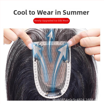 Parčík paruky na vrch hlavy, pravé ľudské vlasy, realistický skalp, rovné ofinky, Diamond net model, pre ženy, možno farbiť alebo narovnať
