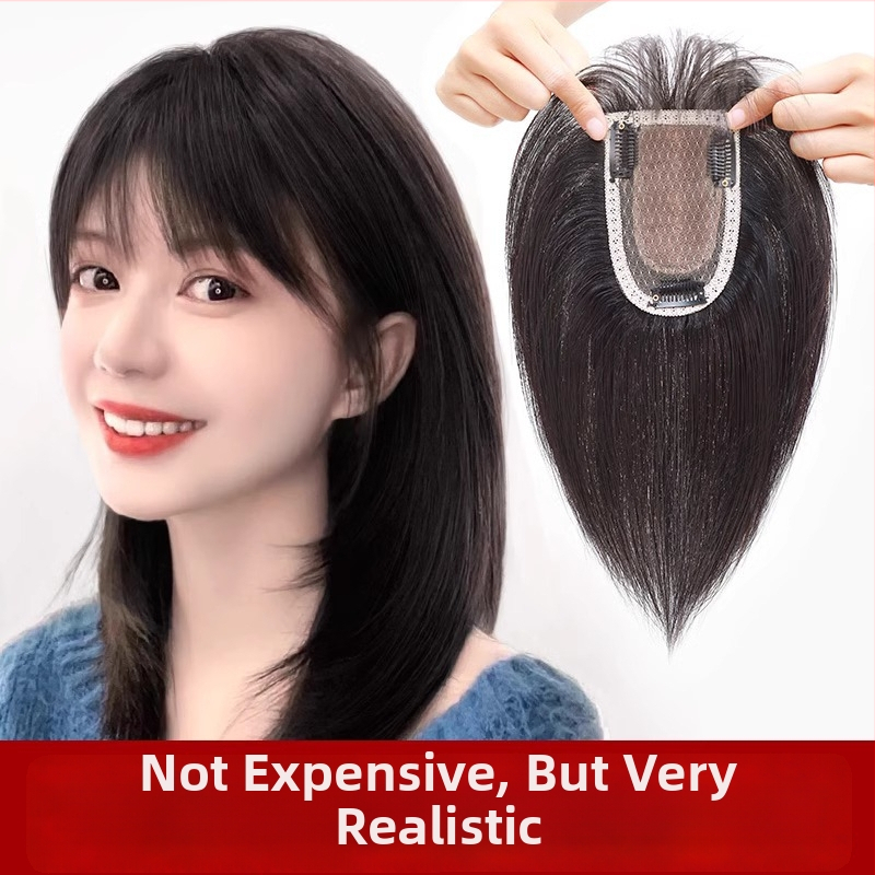 Parčík paruky na vrch hlavy, pravé ľudské vlasy, realistický skalp, rovné ofinky, Diamond net model, pre ženy, možno farbiť alebo narovnať