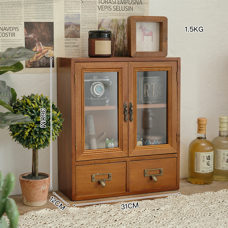 Drevená kozmetická skrinka v japonskom štýle na stolný organizér, 18 L kapacita, na laky na nechty a parfémy