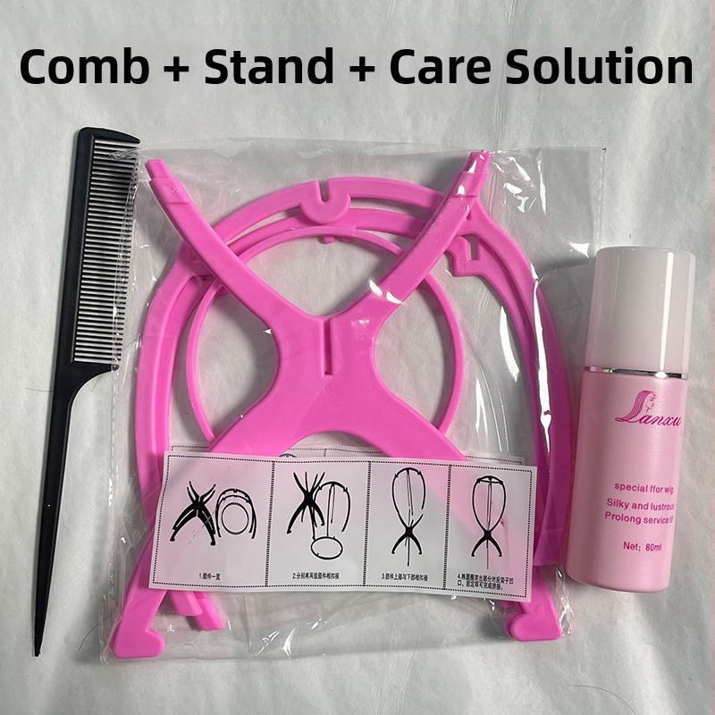 Priežiūros peruko rinkinys: perukų stovas, priežiūros tirpalas ir šukos (Prekės ženklas: Long hair and waist)