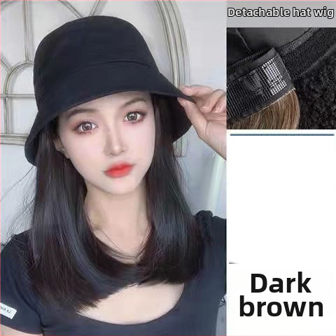 Parochňa s integrovanou rybárskou čiapkou – kórejský štýl, stredne dlhé vlasy po kľúčnu, vlákno odolné voči teplu, bez ofiny