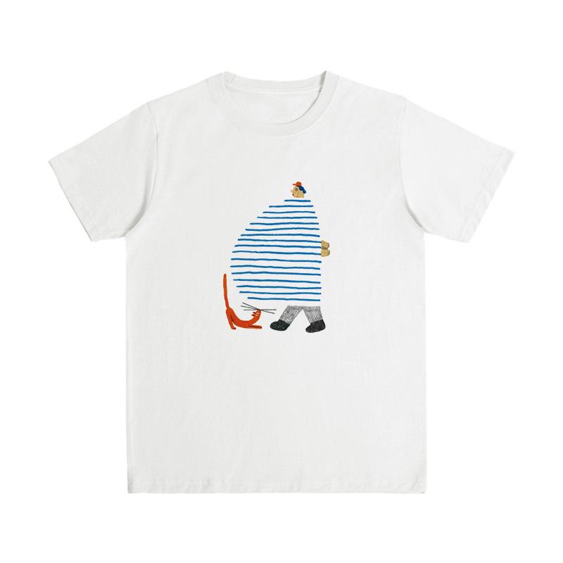 Tričko s karikatúrnym potlačou, 100% bavlna, krátke rukávy, okrúhly výstrih, voľný strih