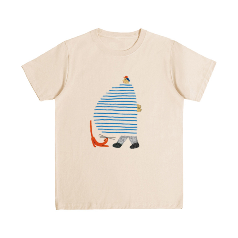 Tričko s karikatúrnym potlačou, 100% bavlna, krátke rukávy, okrúhly výstrih, voľný strih