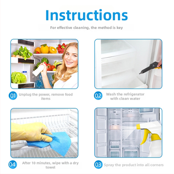 Спрей за дезодориране и почистване на хладилник — дезодориращ спрей за микровълнова, мултифункционално дезинфекционно средство, 500ml, естествен аромат, марка Yacaijie