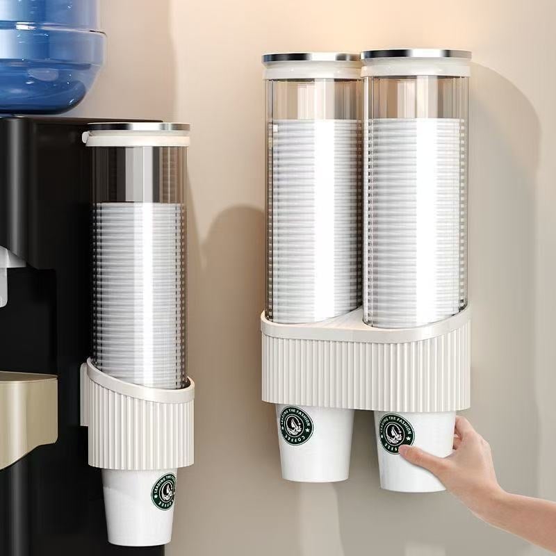 Zidni držač za čaše i dispenser za čaše vode | Plastika, moderan minimalistički stil, montaža kukom, 1 razina, 2024 model